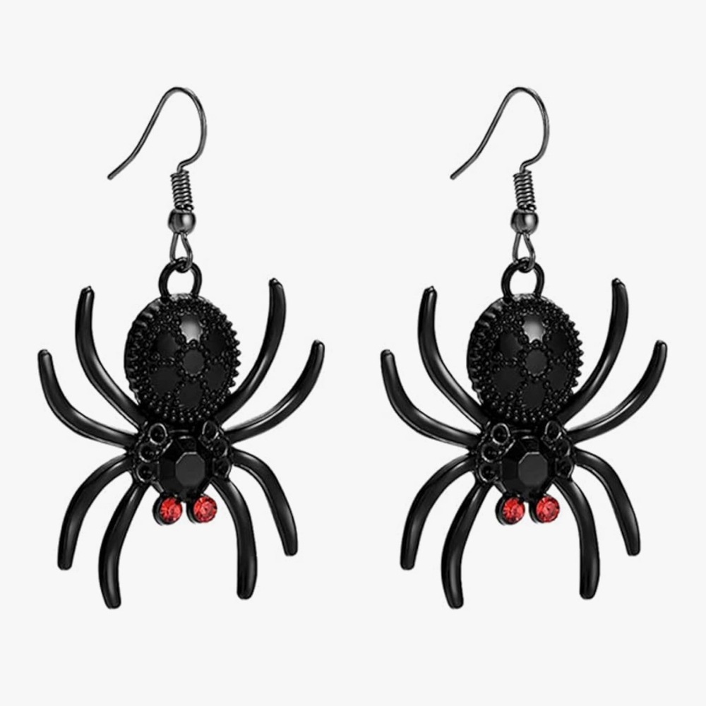 Black spider dangle earrings - Picture 1 of 4